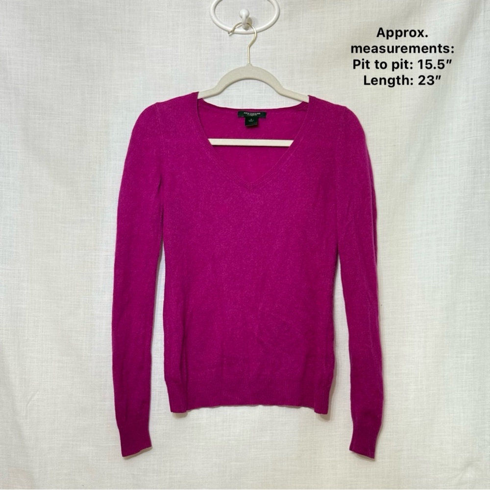 Ann Taylor 100% Cashmere V Neck Sweater Fuchsia Barbiecore Soft Girl S Cozy - Picture 1 of 6